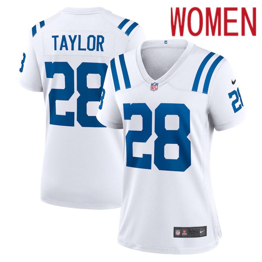 Women Indianapolis Colts #28 Jonathan Taylor Nike White Game NFL Jersey->women nfl jersey->Women Jersey